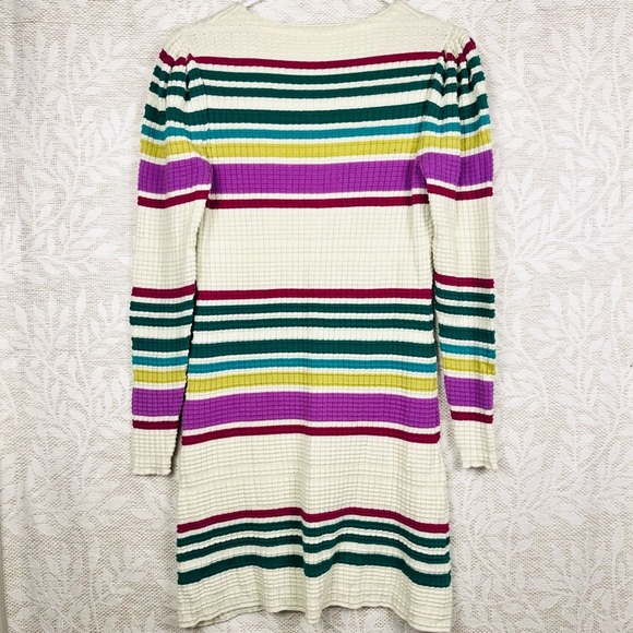 Free People Striped Multicolor Gidget Waffle Knit V-Neck Sweater Dress - Picture 6 of 6